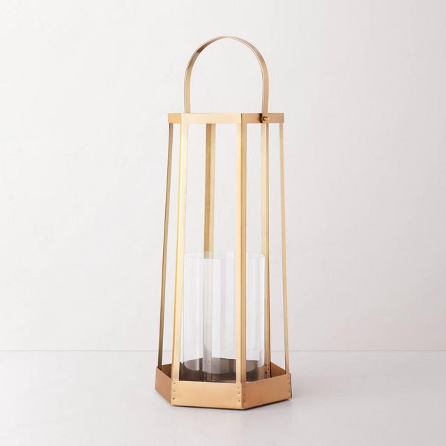 20" Rustic Hexagon Candle Lantern Brass Finish - Hearth & Hand™ with Magnolia