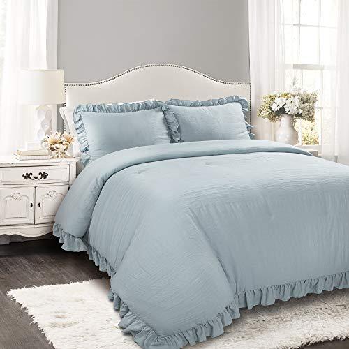 Lush Decor Lake Blue Reyna Comforter Ruffled 3 Piece Set with Pillow Sham King Size Bedding