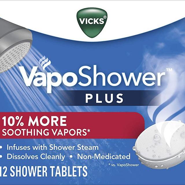 Vicks VapoShower Plus, Shower Bomb Tablets, Soothing Vicks Vapors Steam Aromatherapy with Eucalyptus and Menthol, Contains Essential Oils, 12 Tablets