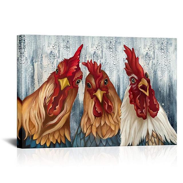 SkenoArt Chicken Kitchen Canvas Wall Decor Funny Rooster and Hen Picture Print Animal Painting Artwork Rustic Home Art Farmhouse Wall Art Living Room Bathroom Kids Room Decoration24 x36