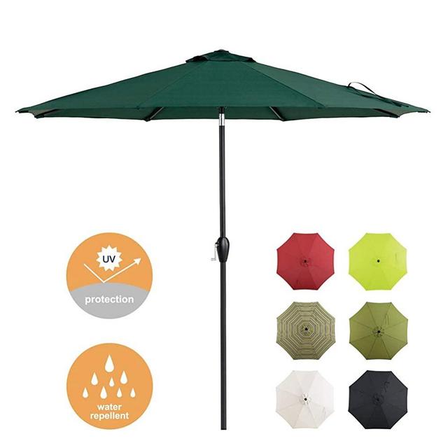 Tempera Patio Umbrella 9 Ft Outdoor Garden Table Umbrella with Push ButtonTilt and Crank 8 Ribs, Forest Green