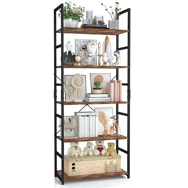 OTK 5 Tier Bookshelf, Tall Bookcase, Office Shelf Storage Organizer, Modern Book Shelf for Living Room, Bedroom, and Home Office, Vintage