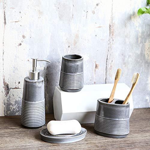 Tenforie Ceramic Bathroom Accessories Set, 4-Piece Bath Accessory Completes with Soap/Loquid Dispenser, Toothbrush Holder, Tumbler, Soap Dish, Ideas Home Gift for Ware Home Decor Bath