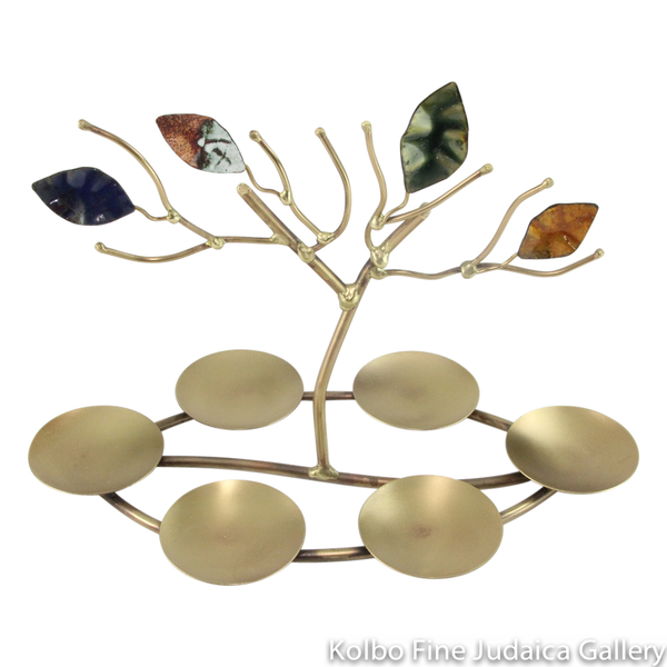 Seder Plate, Tree of Life in Center, Copper and Brass with Enamel