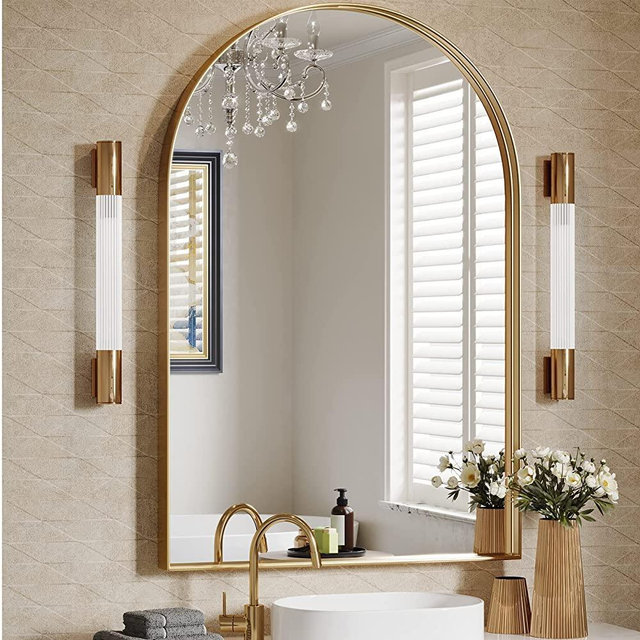 Brightify Arched Mirror, 22 x 30 Inch Gold Arch Mirror, Metal Frame Gold Arched Wall Mirror, Arched Top Bathroom Vanity Mirror for Living Room Bedroom Mantle Entryway Hallways