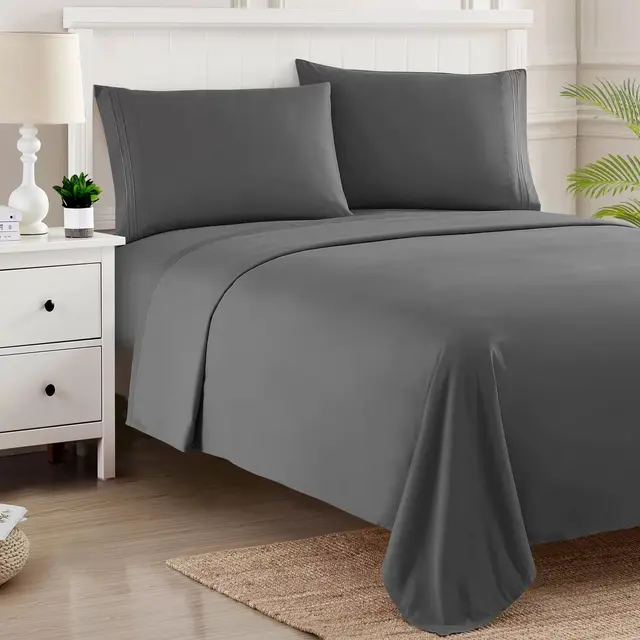 4 Piece Sheet Set, Ultra Soft 1800 Series Collection - King, Gray