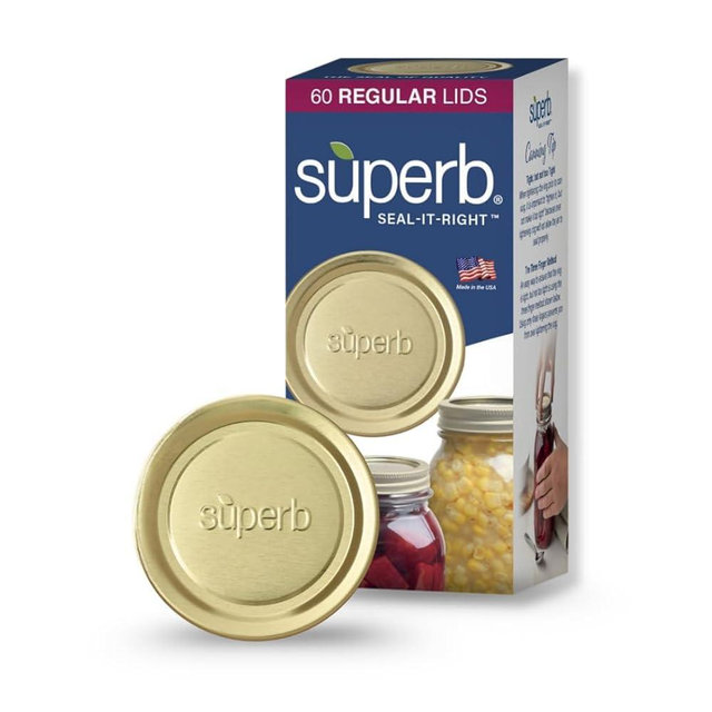 Superb Sealing Solutions Canning Lids - Mason Jar Regular Mouth Lid Toppers Fit Ball and Kerr Jars, 2.75 inch Food Grade with Thick Seals, USA Made, 60 Count, Gold