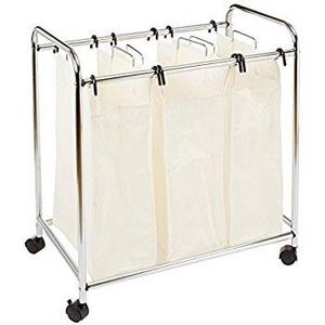 DecoBros Heavy-Duty 3-Bag Laundry Sorter Cart, Chrome