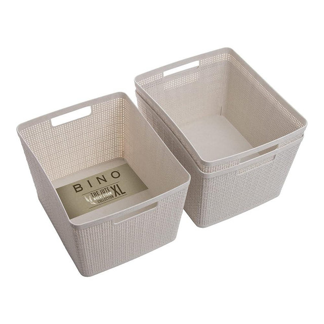 BINO | Woven Plastic Basket | Large (Natural), 3-Pack | THE JUTE COLLECTION | Home Organization, Space - Saving Storage, Stylish Design | Jute Basket | Plastic Storage Basket
