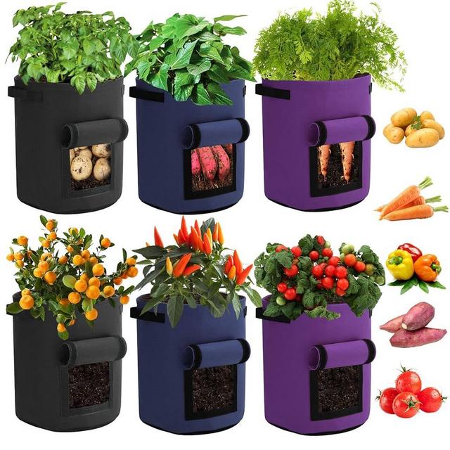 FVVRAX 10 Gallon Potato Grow Bags, 6 Pack Garden Planting Growing Bag with Handles and Harvest Window, Thickened Nonwoven Fabric Grow Bags for Tomatoes, Vegetable, Fruits, Flower