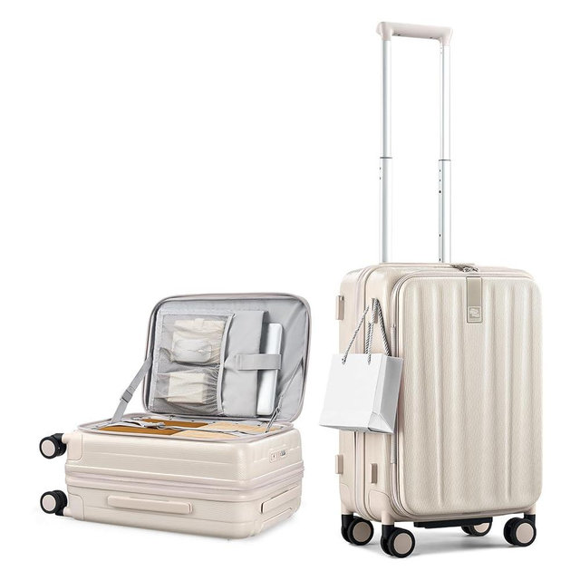 Hanke 20 Inch Expandable Carry On Luggage Airline Approved Top Opening Hard Shell Suitcases with Wheels Lightweight Travel Luggage Carry On Suitcase for Woman Men-Ivory White