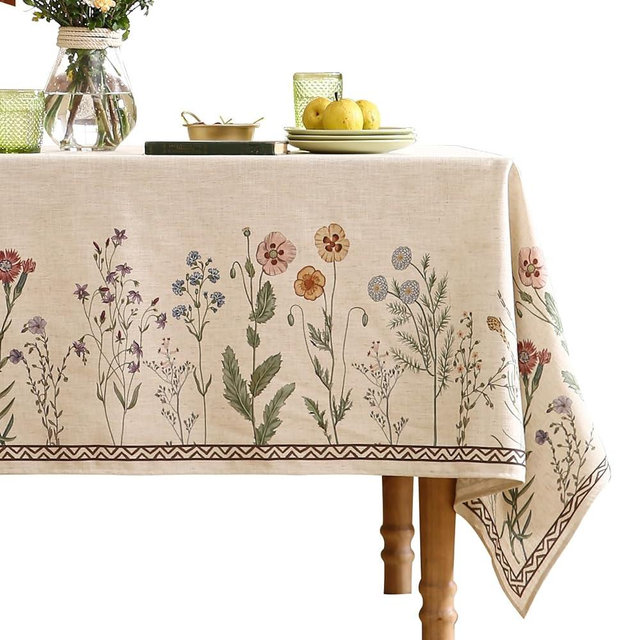 ISAENNE Floral Tablecloth for Rectangular Tables,Linen Table Cloth with Colorful Flowers Pattern,Heavy Durable Table Cover for Dining Thanksgiving Kitchen Decor Party Banquet Christmas,55"*71"