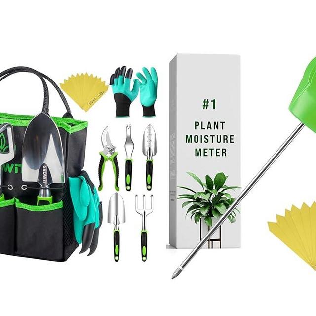 Heavy Duty Garden Tools 10 Pieces Set and Soil Moisture Meter for Plants - Accurate & Reliable Plant Moisture Meter for House Plants Gardening