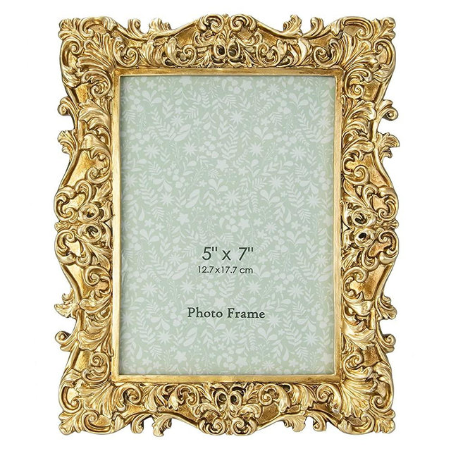 GUOER 5x7 Picture Frames Vintage Photo Frame with Glass Front Antique Picture Frame for Tabletop Wall Hanging (5x7, Shiny Golden)