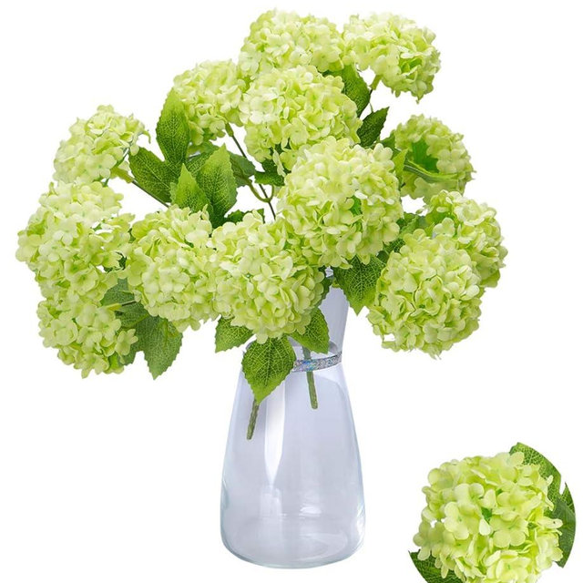 GREENTIME Artificial Hydrangea Flowers 1 Pack Fake Hydrangea Bouquet with 7 Head 3.15” Tiny Hydrangea for Wedding Bouquet Party Home Decor DIY Baby Shower Centerpieces Tables Decoration(Green)