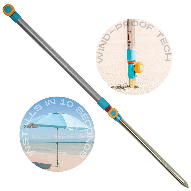 Beach Umbrella Sand Anchor - Easy 10 Seconds to Install on any Beach Terrain, Very Wind Resistant, Metal Design Hammering Stake (Premium Sand Anchor)