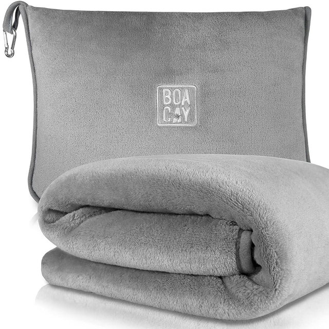 BOACAY Soft & Warm Travel Blanket for Airplane & Car - Long Flight Essential for Women, Men, Kids - Compact Pillow with Luggage Sleeve & Backpack Clip