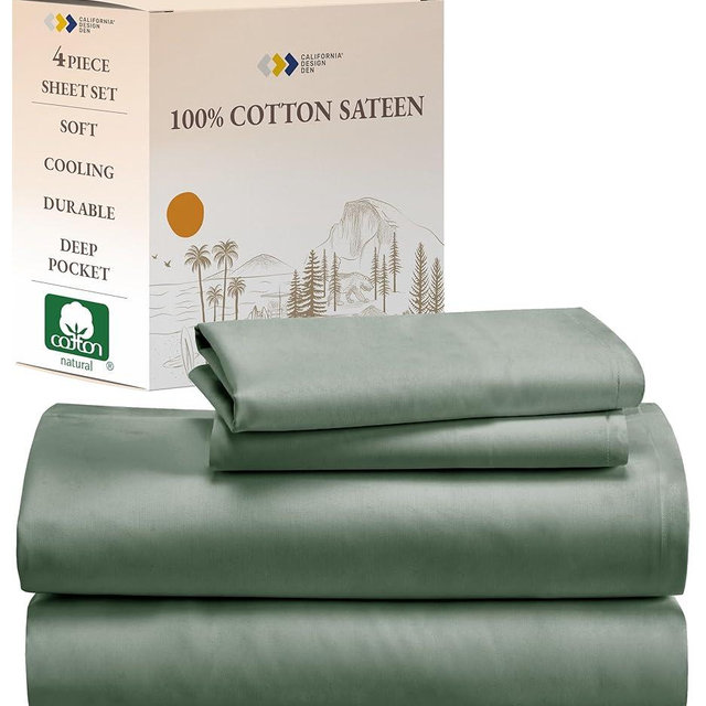 California Design Den Soft 100% Cotton Sheets Full Size Bed Sheets with Deep Pocket, Full Sheet Set with Sateen Weave, Cooling Sheets - Sage Green