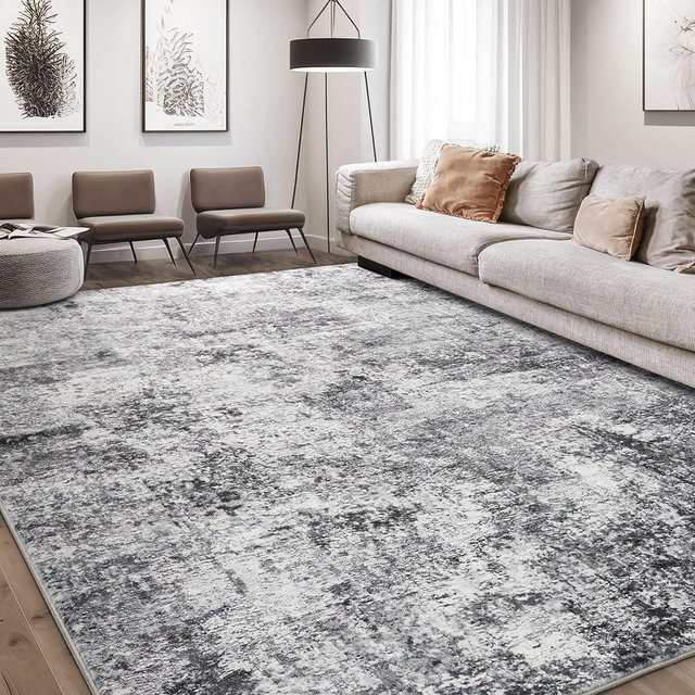 Area Rug Living Room Rugs - 9x12 Large Soft Indoor Neutral Modern Abstract Low Pile Washable Rug Carpet for Bedroom Dining Room Farmhouse Home Office - Grey