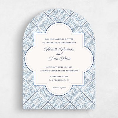 Blue Arch Wedding Invitation - Como Portrait