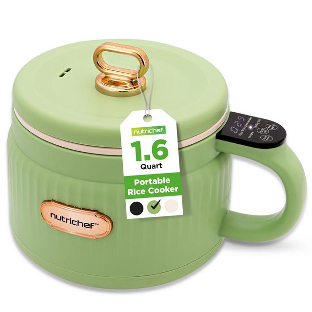 NutriChef 1.6L Multi-Functional Portable Electric Rice Cooker - Green, with Ceramic Coating