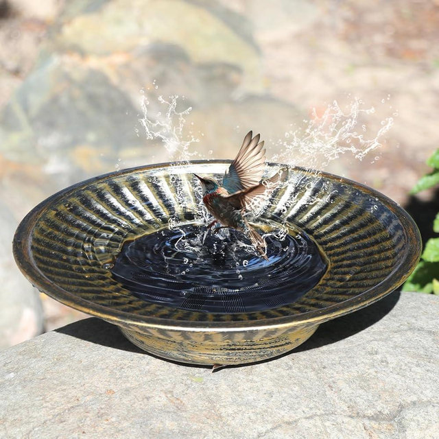 AIHAOKAN 12.3" Solar Fountain Bird Bath for Outside, Metal Solar Bird Bath Fountains, Bird Bath Bubbler for Garden Patio Decor (Gold)