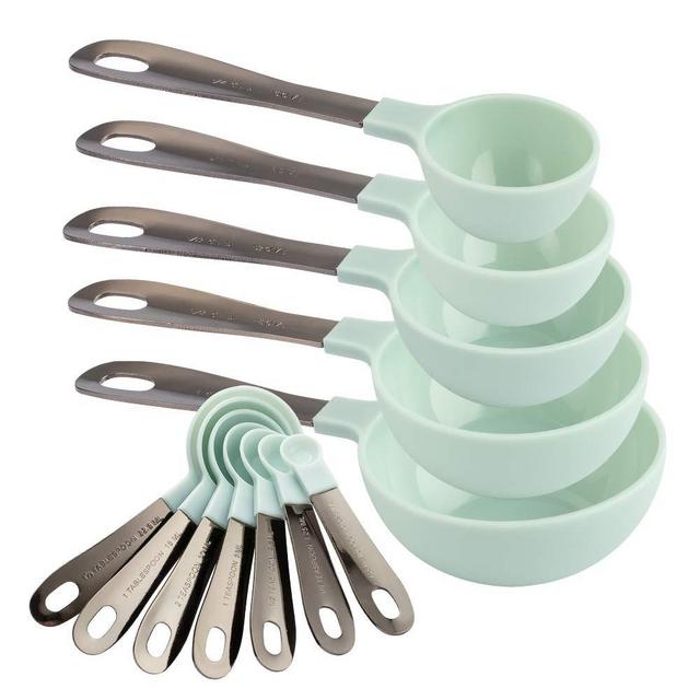 Country Kitchen 12 PC Measuring Cups Set and Measuring Spoon Set/Gunmetal Stainless Steel Handles/Nesting Kitchen Measuring Set/Liquid Measuring Cup Set/Dry Measuring Cup Set (Mint Green)