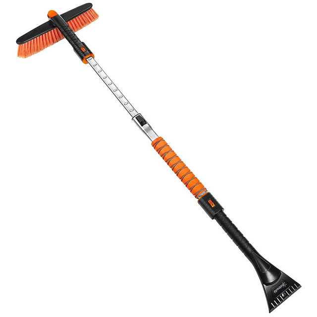 AstroAI 47.2" Ice Scraper, Extendable Snow Brush for Leaves Removal,Ice Scraper for Car Windshield, Car Auto Truck SUV Windshield with Foam Grip and 360° Pivoting Brush Head (Orange)