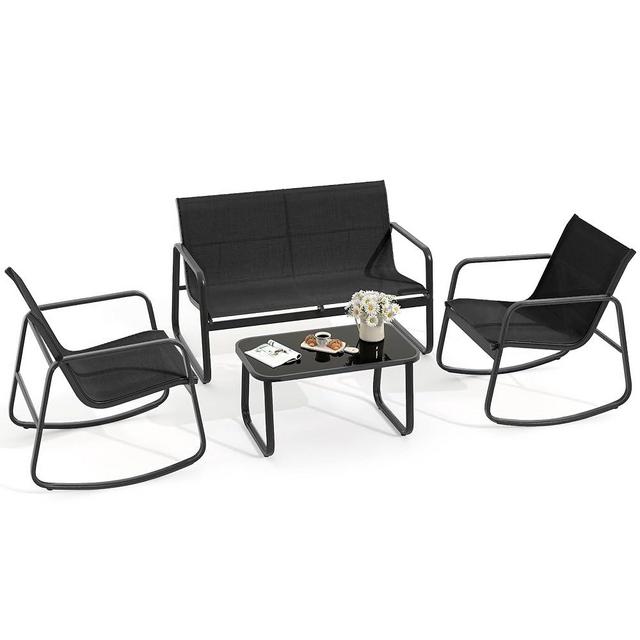 YITAHOME 4 Piece Patio Furniture Set, Textilene Outdoor Conversation Set, Small Backyard Furniture Bistro Chairs, Loveseat and Glass Table for Lawn, Garden, Balcony, Poolside (Black)