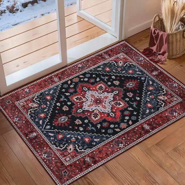Ciicool Washable Vintage Area Rug, 2x3ft Small Boho Rug, Ultra Soft Rugs for Entryway, Non-Slip Entry Rugs Oriental Low-Pile Indoor Mat Floor Carpet for Entrance Bedroom Kitchen Bathroom Foyer Decor