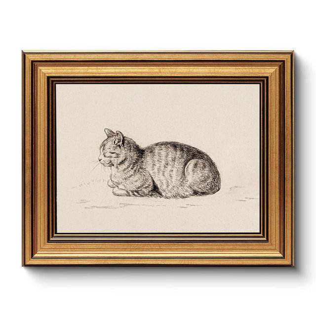 WHASAYART Gold Framed Vintage Wall Art for Living Room, Pets Painting Prints Shelf Decor for Kitchen, Sketch Bedroom Wall Art, Best Gifts for Friends or Family - Sleeping Cat 10L x 8W