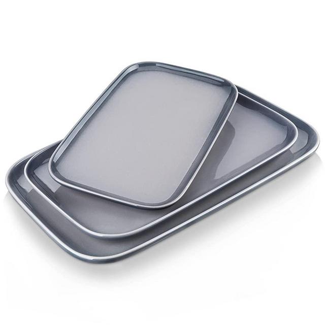 LOVECASA Serving Platters Set of 3, 15"/13"/11" Serving Trays Oven Safe, Rectangular Ceramic Platters for Serving Food, Serving Dishes for Party Entertaining, Gray