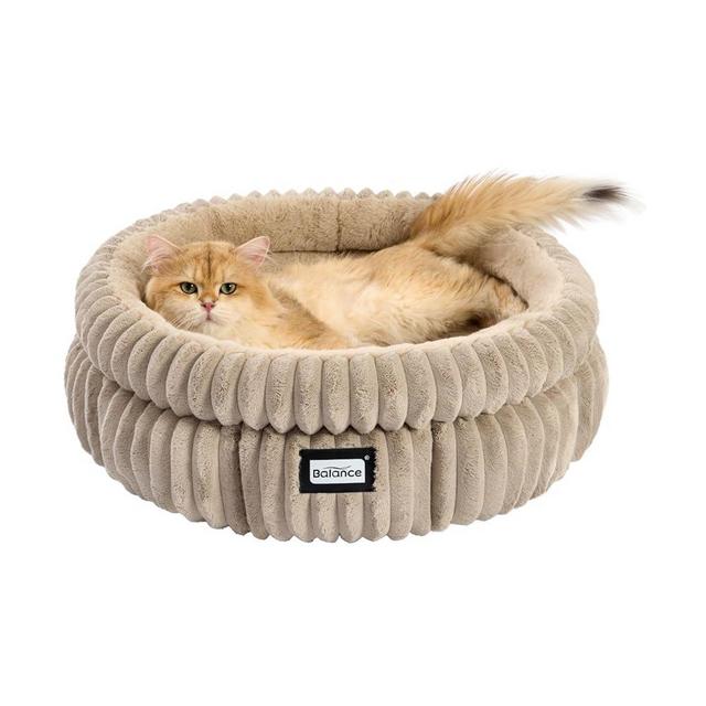 BALANCE Cat Bed Kitten Bed, Washable Round Cat Beds for Indoor Cats,Super Soft Plush Faux Fur Pet Bed for Puppy and Kitten with Anti-Slip Bottom