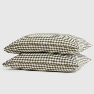 European Linen Pillowcase Set in Olive Gingham - Standard Size