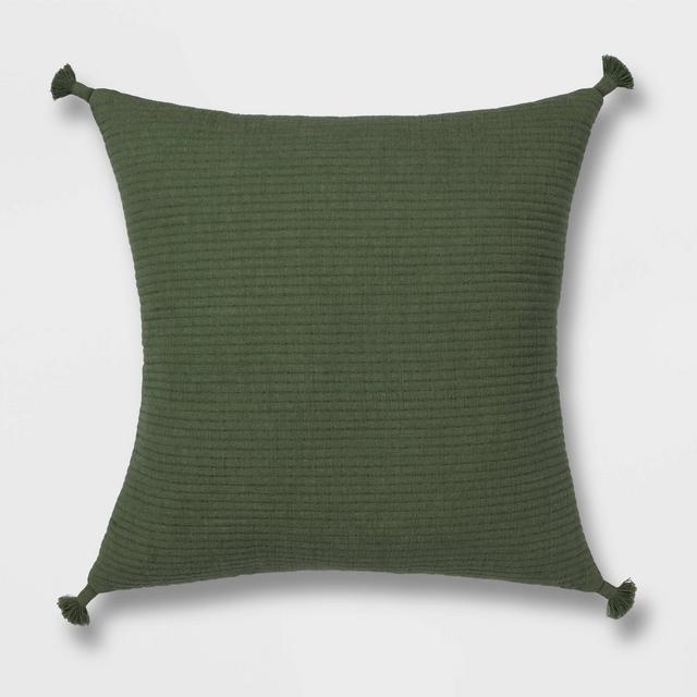 Euro Soft Texture Tasseled Throw Pillow Olive - Project 62™