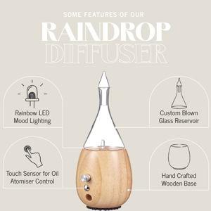 Raindrop 2.0 Aromatherapy Diffuser for Essential Oil, Waterless Glass Nebulizer w/Auto-Off Switch, BPA Free - Lightwood