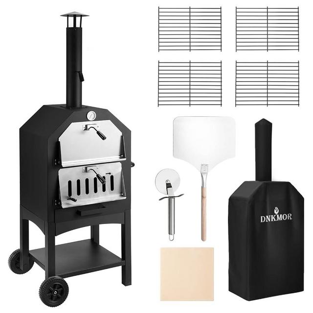 Outdoor Pizza Oven Wood Fire Wood Fired Pizza Oven for Outside with Waterproof Cover, 12" Pizza Stone, Pizza Spatula and 4pcs Grill Rack by DNKMOR
