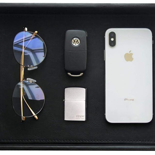 Vixdonos Valet Tray Nightstand Organizer,Leather Catchall Tray for Perfume,Jewelry,Key and Remote on Counter or Dresser(Black)