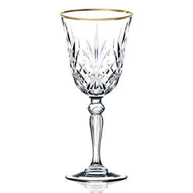 Lorren Home Trends Siena Collection Crystal White Wine Glass with Gold Band Design, Set of 4