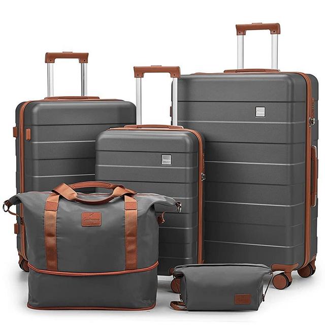 Imiomo 3 Piece Luggage Sets,Suitcase with Spinner Wheels,Luggage Set Clearance for Women, Lightweight Rolling Hardside Travel Luggage with TSA Lock (Grey, 5PCS)