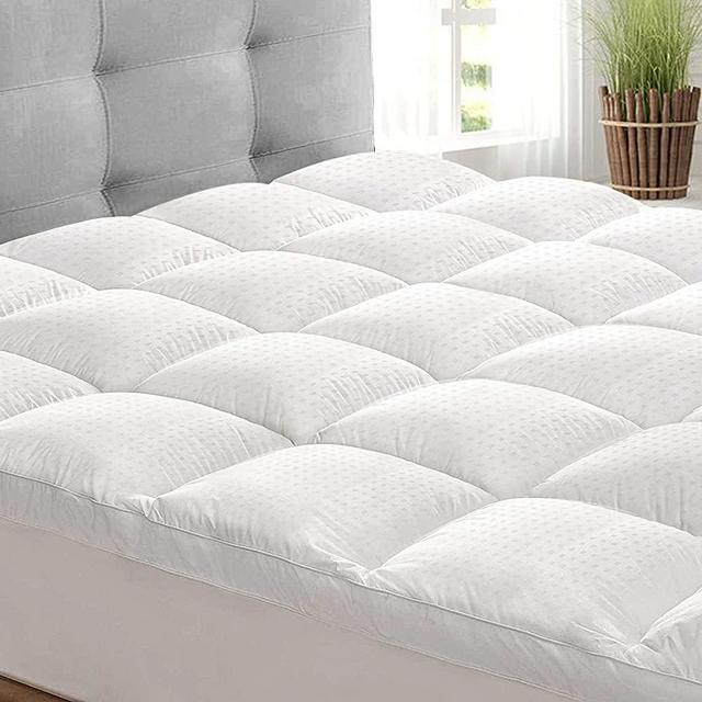 Vonabem Mattress Topper Extra Thick(King Size),Cooling Mattress Pad,Plush Cotton Mattress Cover Quilted Pillow Top with Overfilled 5D Spiral Fiber(8-21 Inches Fitted Deep Pocket)