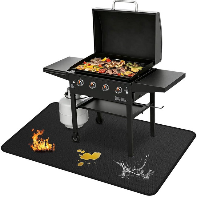 Qoksvut Under Grill Mats for Blackstone - 72 x 39 Inch BBQ Mats for Outdoor Grill Deck Protector, Double-Sided Fireproof Oil-Proof Waterproof Griddle Floor Mat for Outdoor Grilling, Easy to Clean