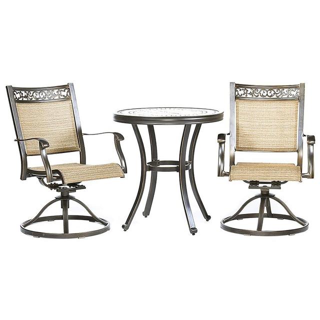 DALI 3 Piece Bistro Set, Handmade Contemporary Round Table Swivel Rocker Chairs Garden Backyard Outdoor Patio Furniture