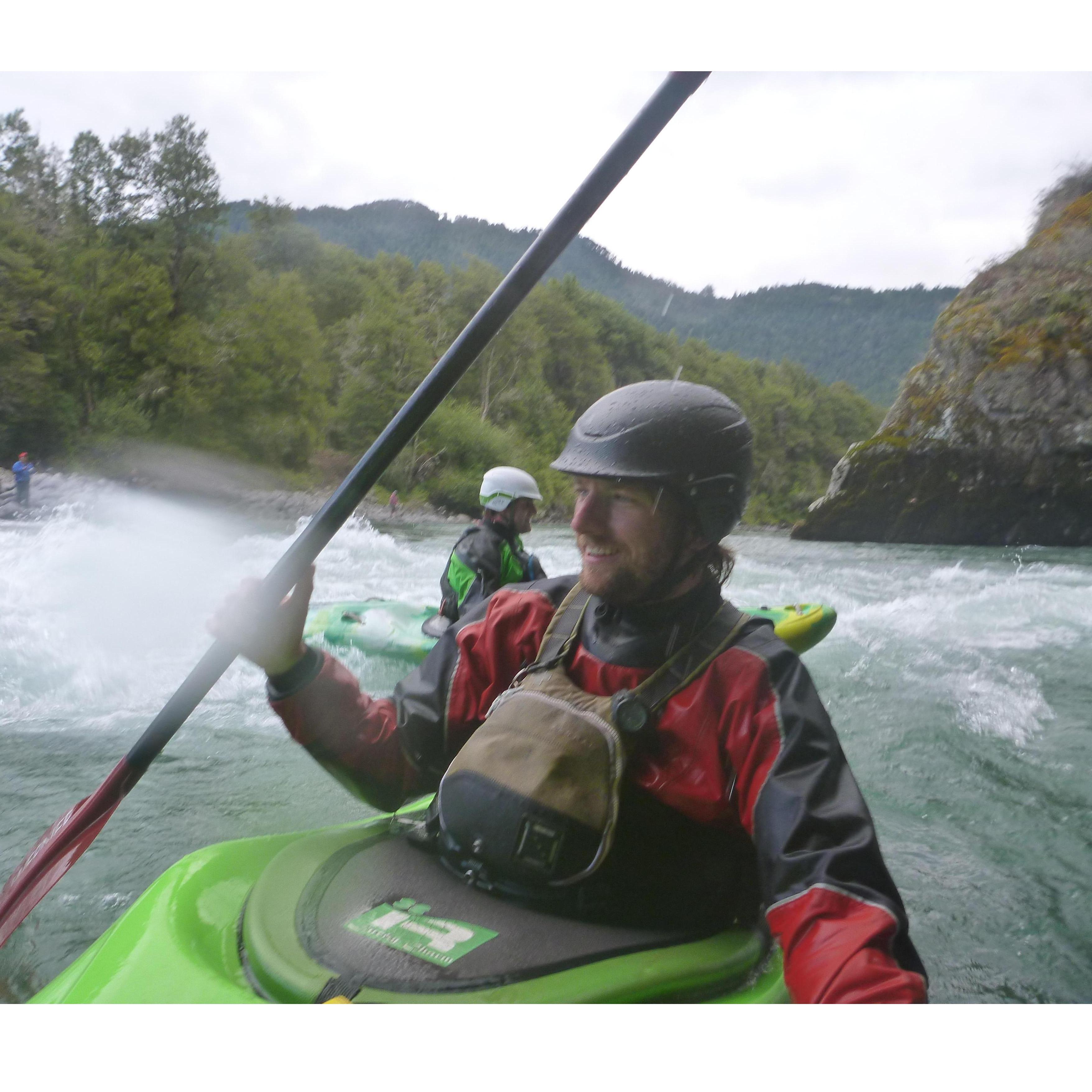 Whitewater kayaking on the Rio Fuy in Patagonia Chile, 2019