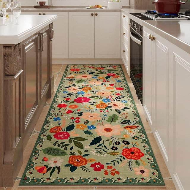 Rugcomf Runner Rug for Hallways Kitchen Runner Rug Non Slip 2'x 6' Washable Runner Rugs with Rubber Backing Soft Floral Carpet Runner for Hallways, Kitchen, Laundry, Bedroom, Bathroom(Green)