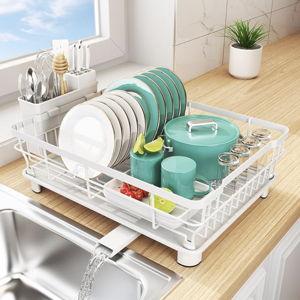 Dish Drying Rack - Space Saving Dish Rack - Dish Racks for Kitchen Counter with Drainboard,Rustproof Dish Drainer with Removable Utensil Holder,White