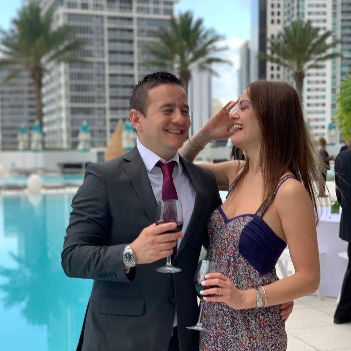 Giggling at Meg & Chicken's wedding in May 2019