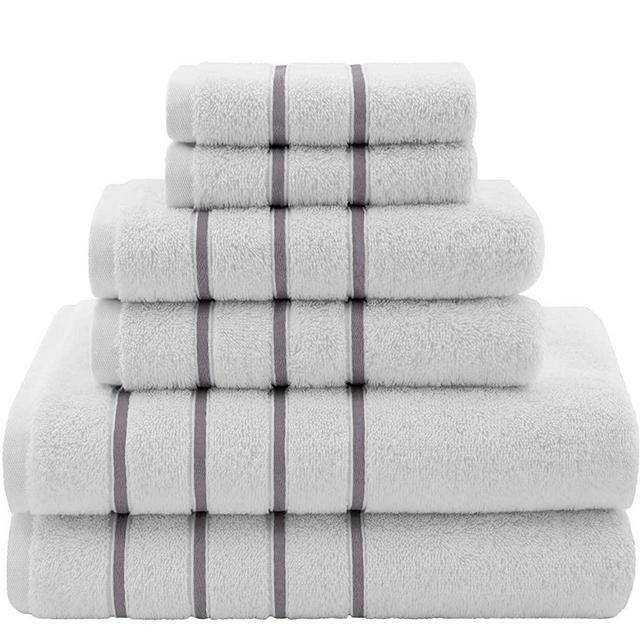 Dorlion 6-Piece Striped Towels Plush, Absorbent & Super Soft, Cotton Turkish Towel Set for Decorative Bathroom Dry Quickly - Silver Grey