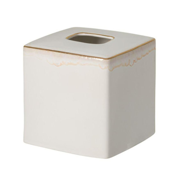 Casafina Taormina Stoneware Boutique Tissue Box Cover, White and Gold