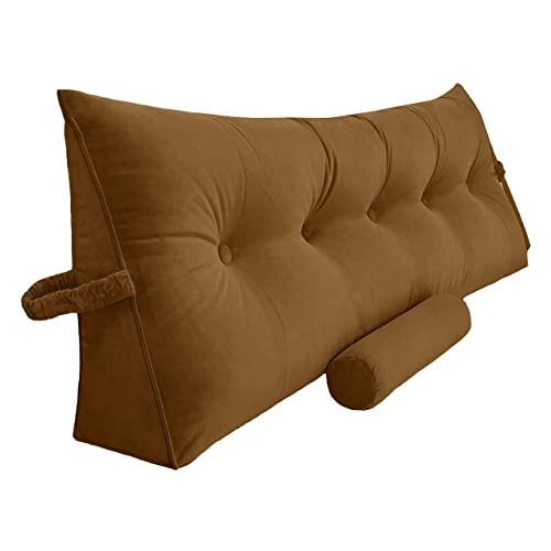 PEACHWELL Triangular Reading Pillow Large Bolster Headboard Backrest Positioning Wedge Pillow with Two Detachable Roll Pillows for Neck Cervical Support (Brown, King: 77 x 8 x20 inches)